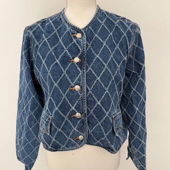 Veronica Beard Jeans Denim Cropped Nolita Diamond Print Jacket - Picture 1 of 7